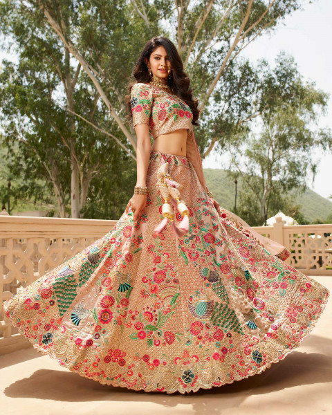 Pastels and Floral embroideries Lehenga Blouse Design