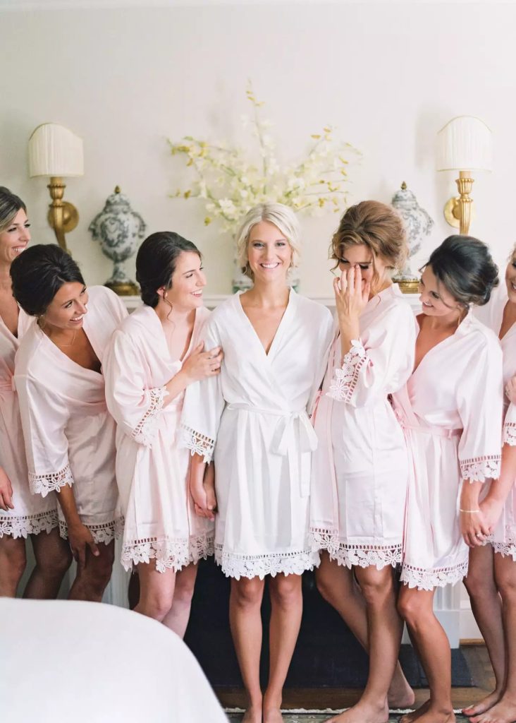 Bride And Bridesmaids Getting Ready