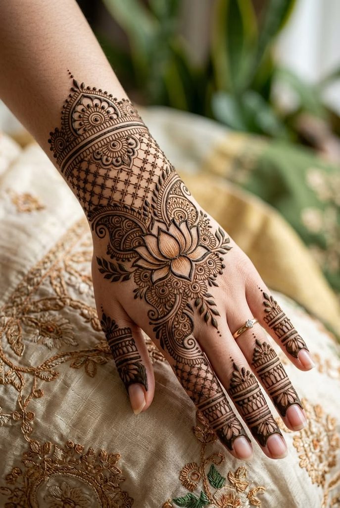 Bold Lotus Bloom Arabic Bridal Mehndi