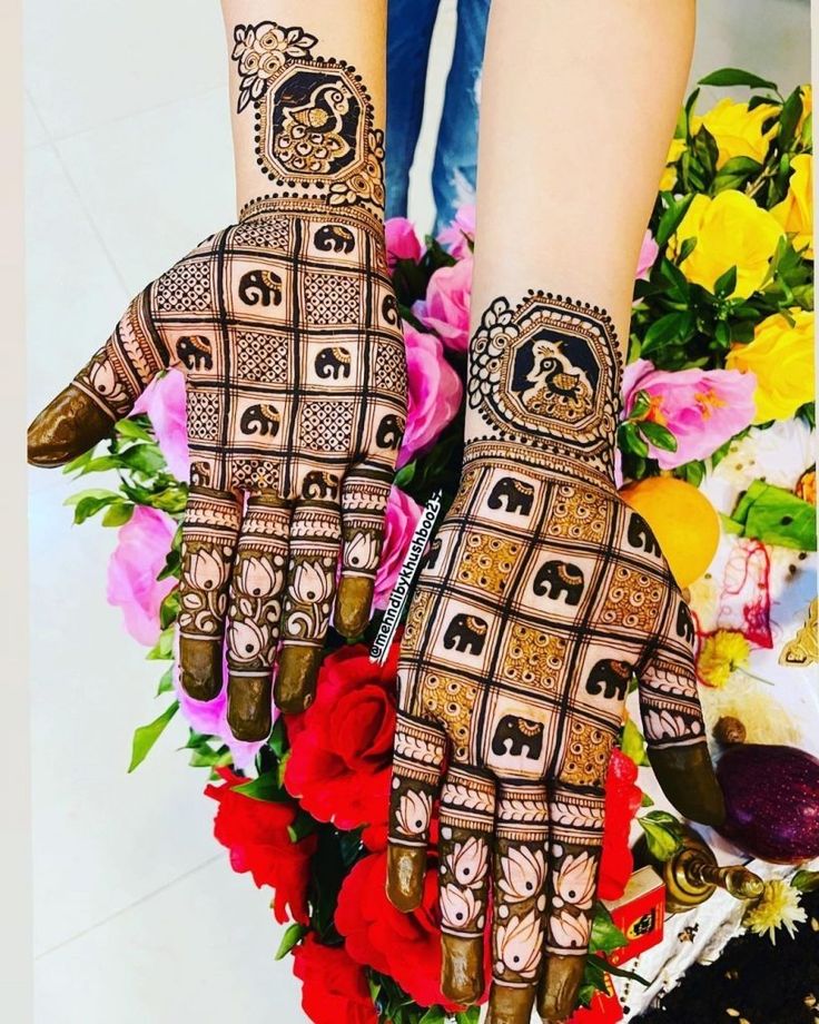 Elegant Elephant and Vine Mehndi Designs