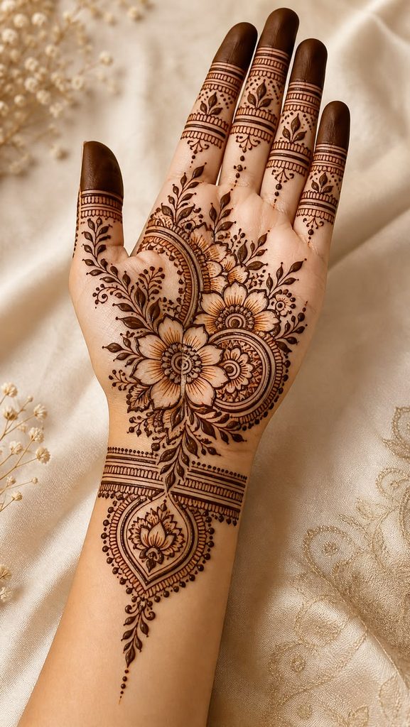 Half-Hand Floral Trail Mehndi Designs